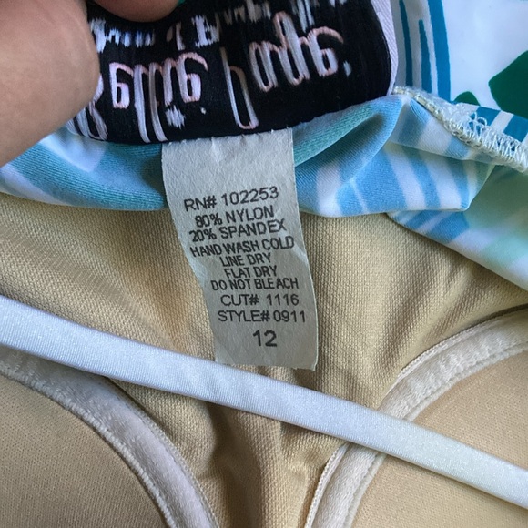 Bettie Page BANDEAU ONE PIECE WITH SKIRT IN TROPICAL PALM - Picture 6 of 9